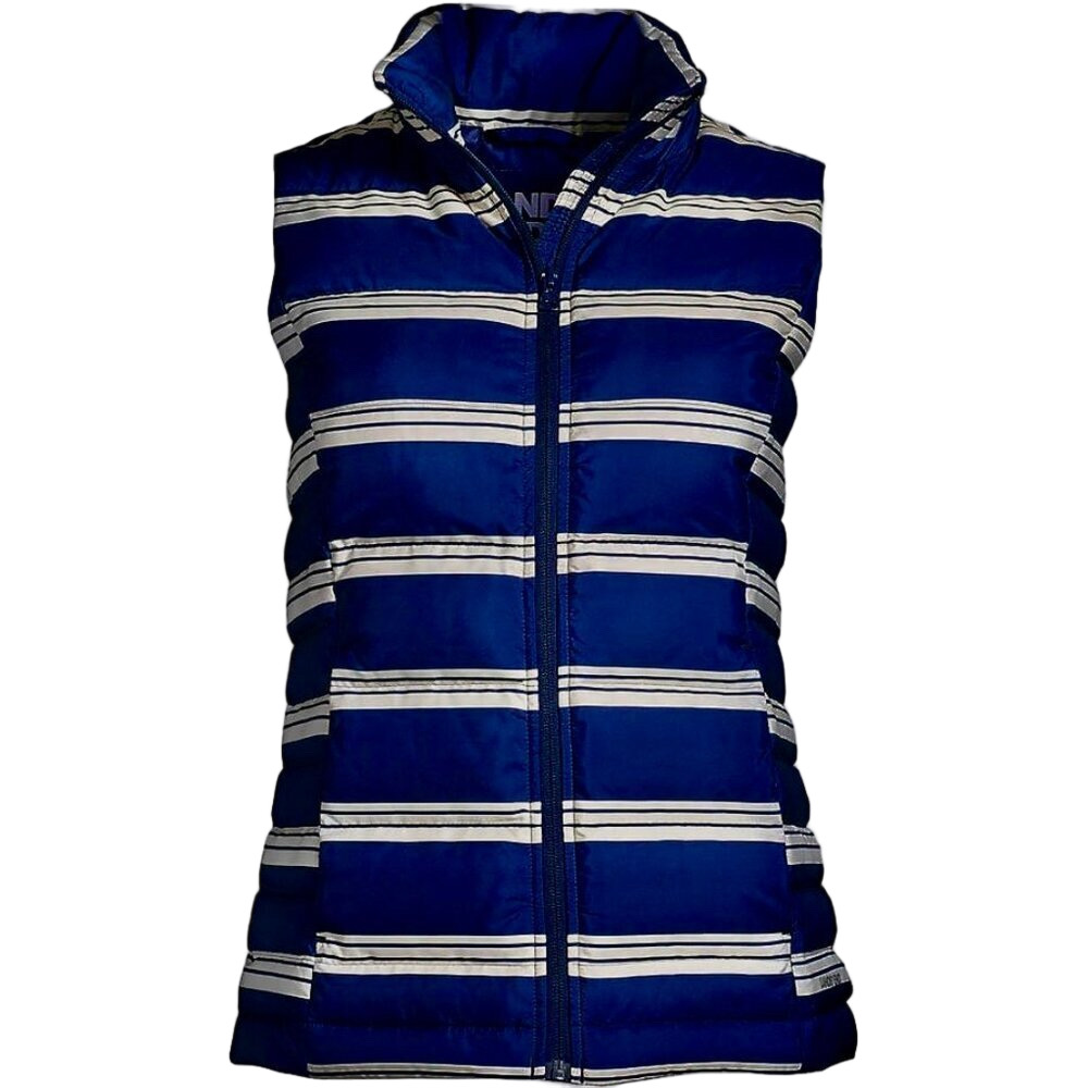 Lands' End NWT Blue White Striped Down Puffer Vest M